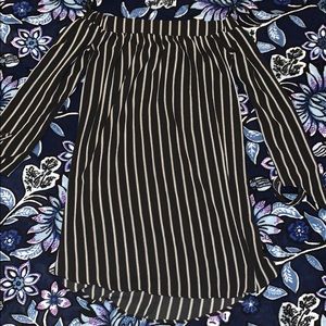 off the shoulder stripped t-shirt dress